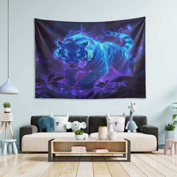 WOBOGO Glowing Blue Tiger Tapestry 60×40in Home Living Room Bedroom Wall Hanging Ornaments