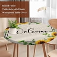 thumbnail image 4 of Yellow Sunflowers Round Tablecloth, Fitted Table Cover with Elastic for 55"-60" Round Tables, Retro Farmhouse Summer Floral Leaves Table Cloth Outdoor Indoor Dinning Party Waterproof Tablecloths, 4 of 7