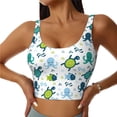 thumbnail image 2 of Haiem Cartoon Sea Creatures Pattern Womens Sports Bra - U Neck Padded Low Impact Yoga Bra Workout Crop Top Gym Moisture-Wicking Workout Vest -Small, 2 of 9