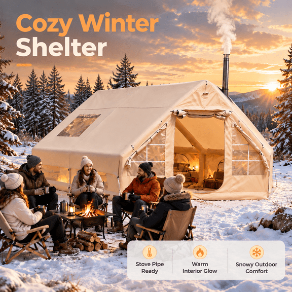 Inflatable Camping Tent, 8-12 Person Large Air Glamping Tent with Star View Skylight, Waterproof Windproof Blow Up Tent, Includes Hand Air Pump, Stakes & Storage Bag for Outdoor Camping