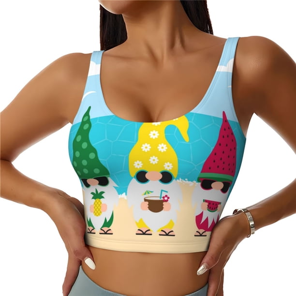 Fotbe Gnomes On The Beach Sujetador Deportivo Largo sin Aros para Mujer con Almohadillas y Soporte Medio, Transpirable y Absorbente, Camiseta Tipo Chaleco o Tank Top-XX-Large