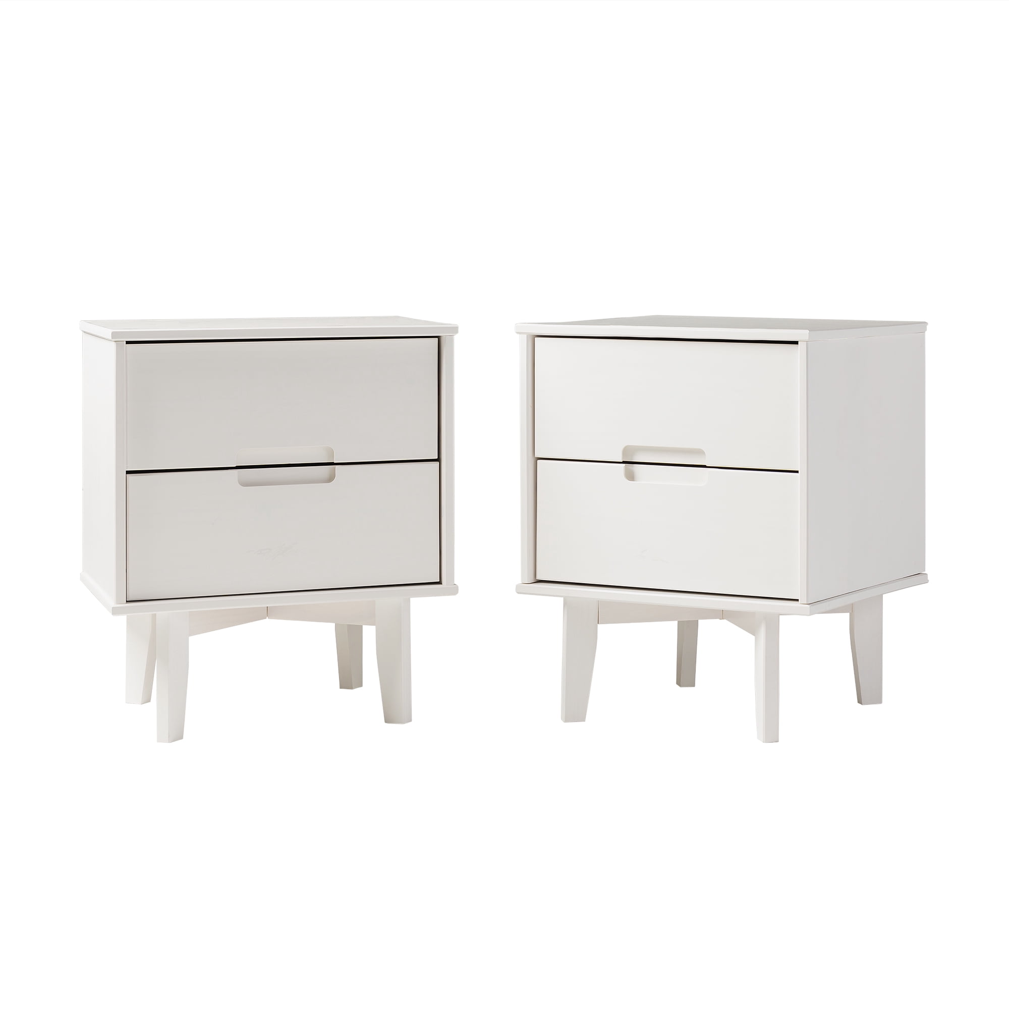 Walker Edison Mid-Century Modern 2-Drawer Solid Wood Nightstands, White, Set of 2