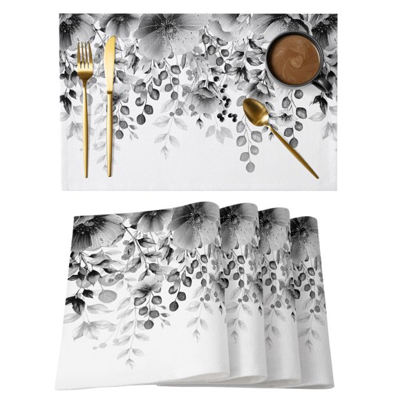 Grey Tulip Eucalyptus Placemats Set of 6 Spring Summer Botanical Floral Chic Place Mats Indoor Wipeable Table Mats Washable Cloth Dining Table Placemats for Kitchen Holiday Party Decor 13x19 Inch