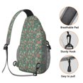 thumbnail image 3 of Sling Backpack,Green Christmas Floral Pattern Sling Bag with Water Bottle Holder,Waterproof Sling Bag for Men/Women with Headphone Jack for Hiking,Travel, 3 of 6