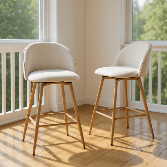 Homy Casa Set of 2 Upholstered Counter Height Bar Stools with 26 Inch Seat Ergonomic Back and Footrest for Sunroom High-Top Tables and Enclosed Balcony Counters and Breakfast Nooks