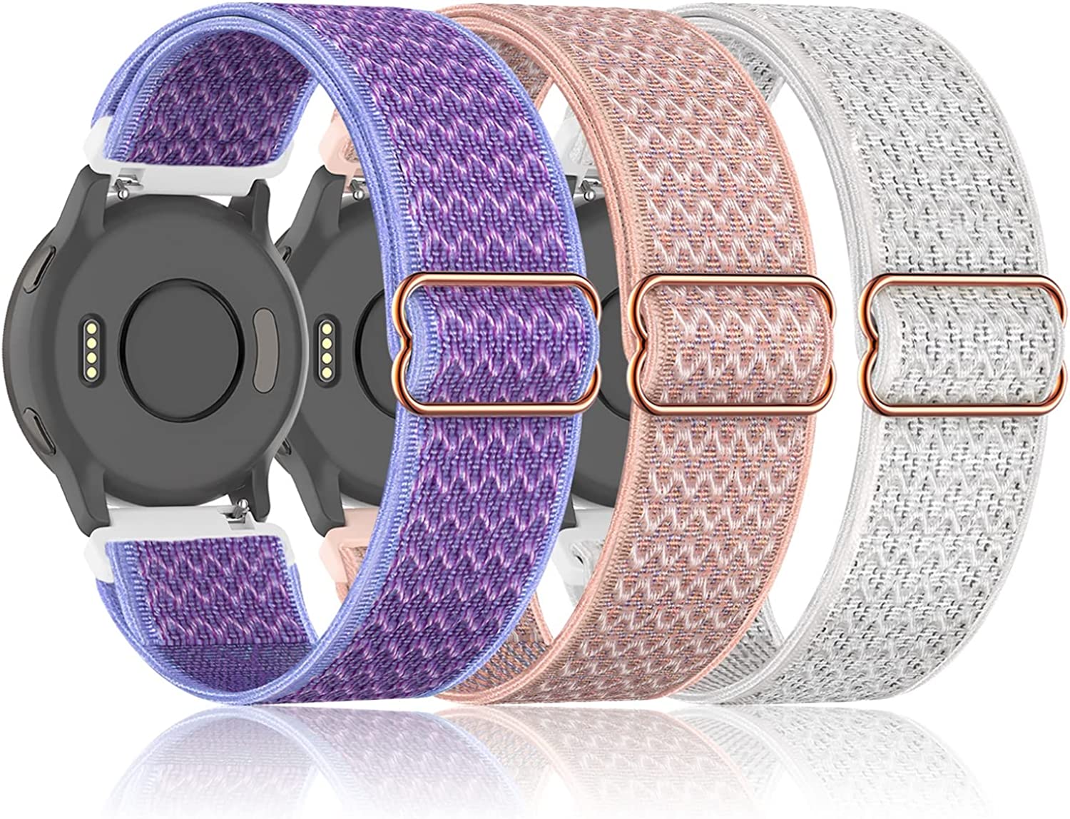 EverAct 3 Pack 18mm Stretchy Nylon Watch Bands for Garmin Venu 2S / Vivoactive 4S,Soft Sport