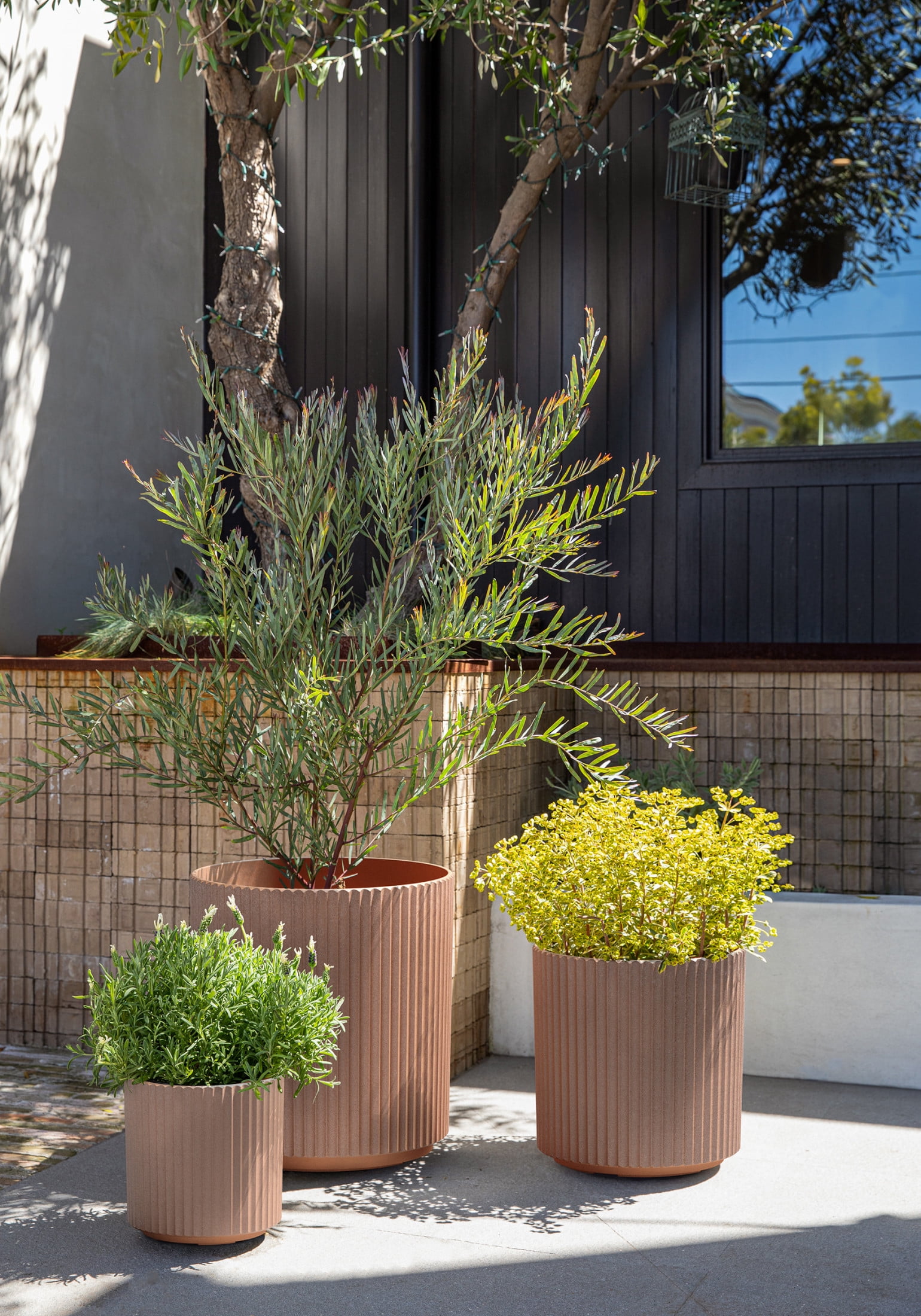 Veradek Demi Series Bundle - Three Piece Set of Plastic-Stone Planters - Terracotta