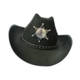 thumbnail image 3 of Sombrero de vaquero occidental para hombre y mujer, sombrero para el sol al aire libre, sombrero de Jazz, sombrero de de ala ancha para vacaci Negro, 3 of 8