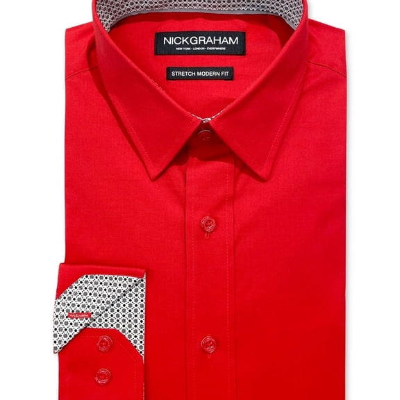 Nick Graham Mens Poplin Solid Button Down Dress Shirt, Red, 14.5-15
