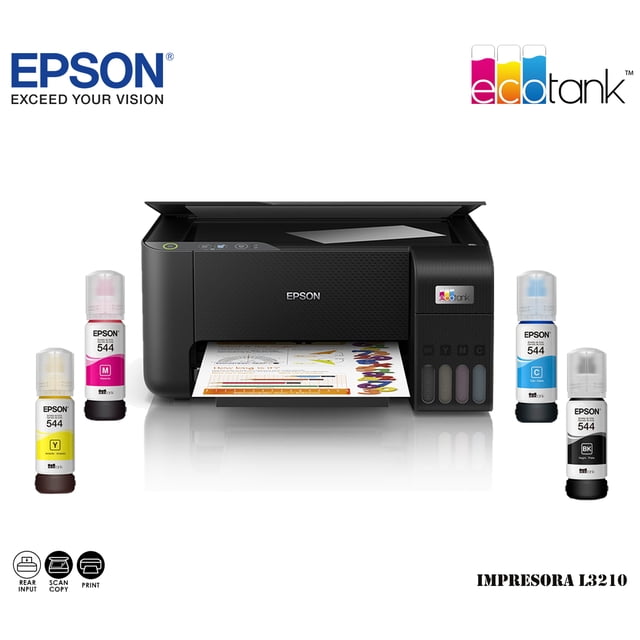 IMPRESORA MULTIFUNCIONAL Epson ECOTANK L3210 + 4 TINTAS EXTRAS SISTEMA DE TINTA CONTINUA 33PPM C11CJ68301