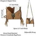 thumbnail image 2 of Urbalabs Western Crossbody Fringe Buckle Cowhair Leather Messenger Teal Stone Tooled Tote Bag Hand Stitched Purses (Tan), 2 of 7