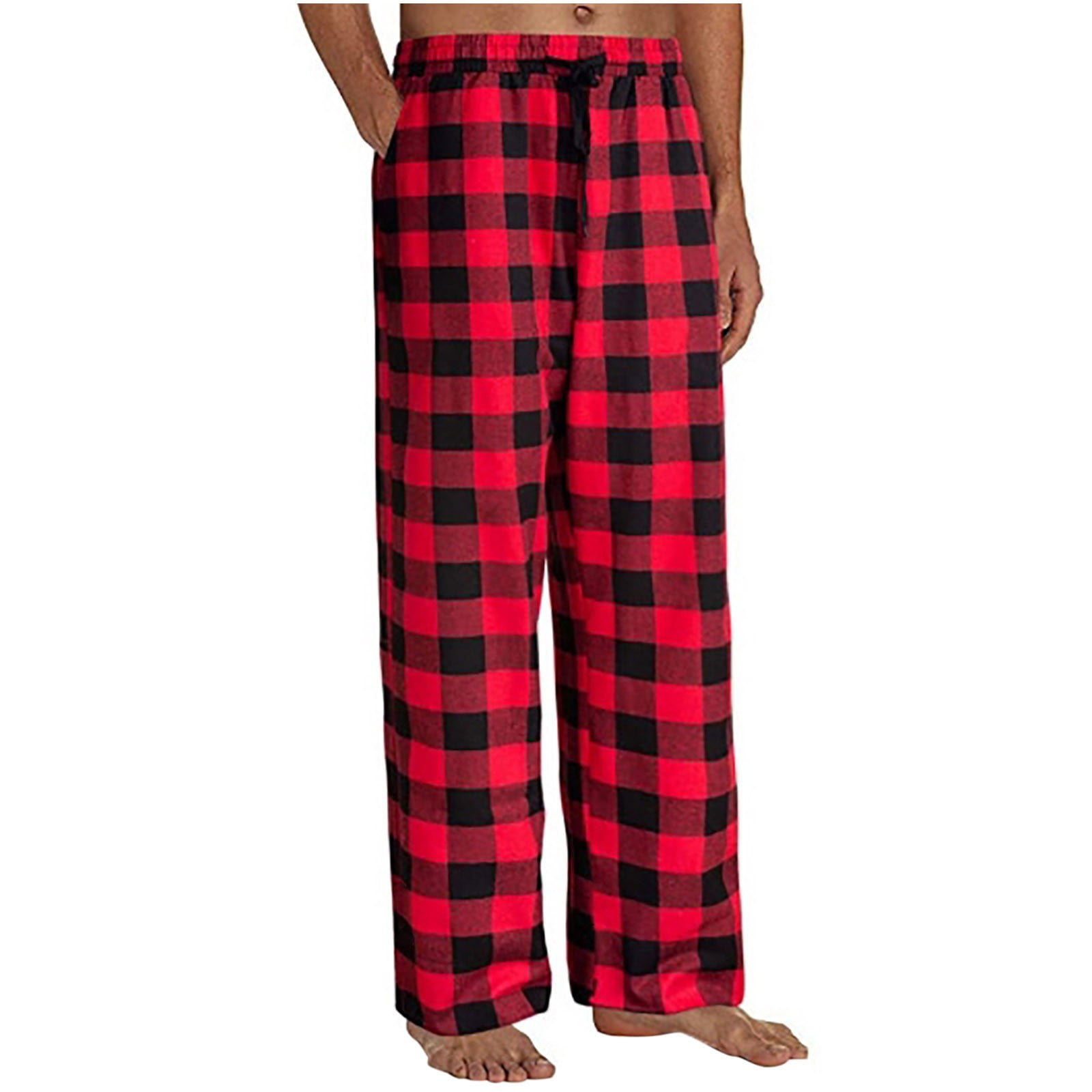 Reduced Price and Clearance Sale Juebong Fashion Men's Casual Plaid Loose  Sport Plaid Pajama Pants Trousers,Red,L