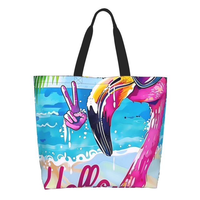 Disketp Tropical Flamingo Summer Bolsa Tote Estampada para Mujer, Bolso de Hombro y de Mano para Compras y Viajes