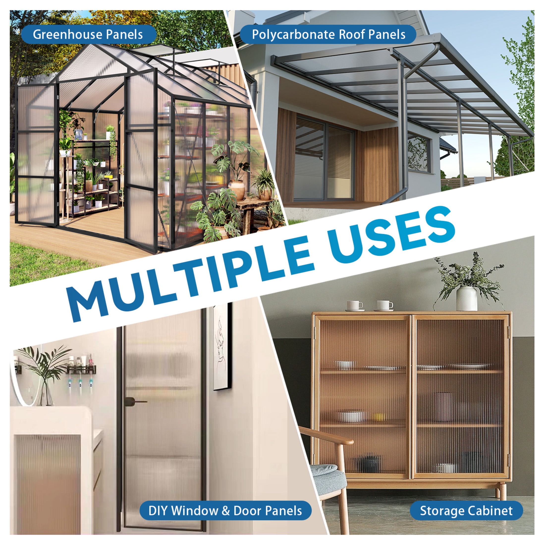 Noble House 6 Pack Twin-Wall Polycarbonate Greenhouse Panels, 5' x 2' UV-Protected Sheets, Transparent