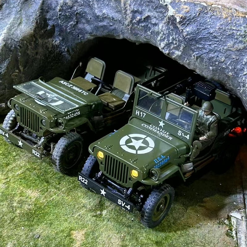 1/16 Scale Military-Style RC Car, 2.4GHz Alloy Off-Road RC Climbing Car with LED Lights & Soldier Figure, 1O+KM/H Military Willys Jeep Model for Enthusiasts