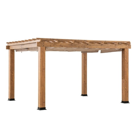 Sunjoy Oklahoma Collection 13' x 10' x 8' Beige Cedar Pergola with Adjustable Beige Shade