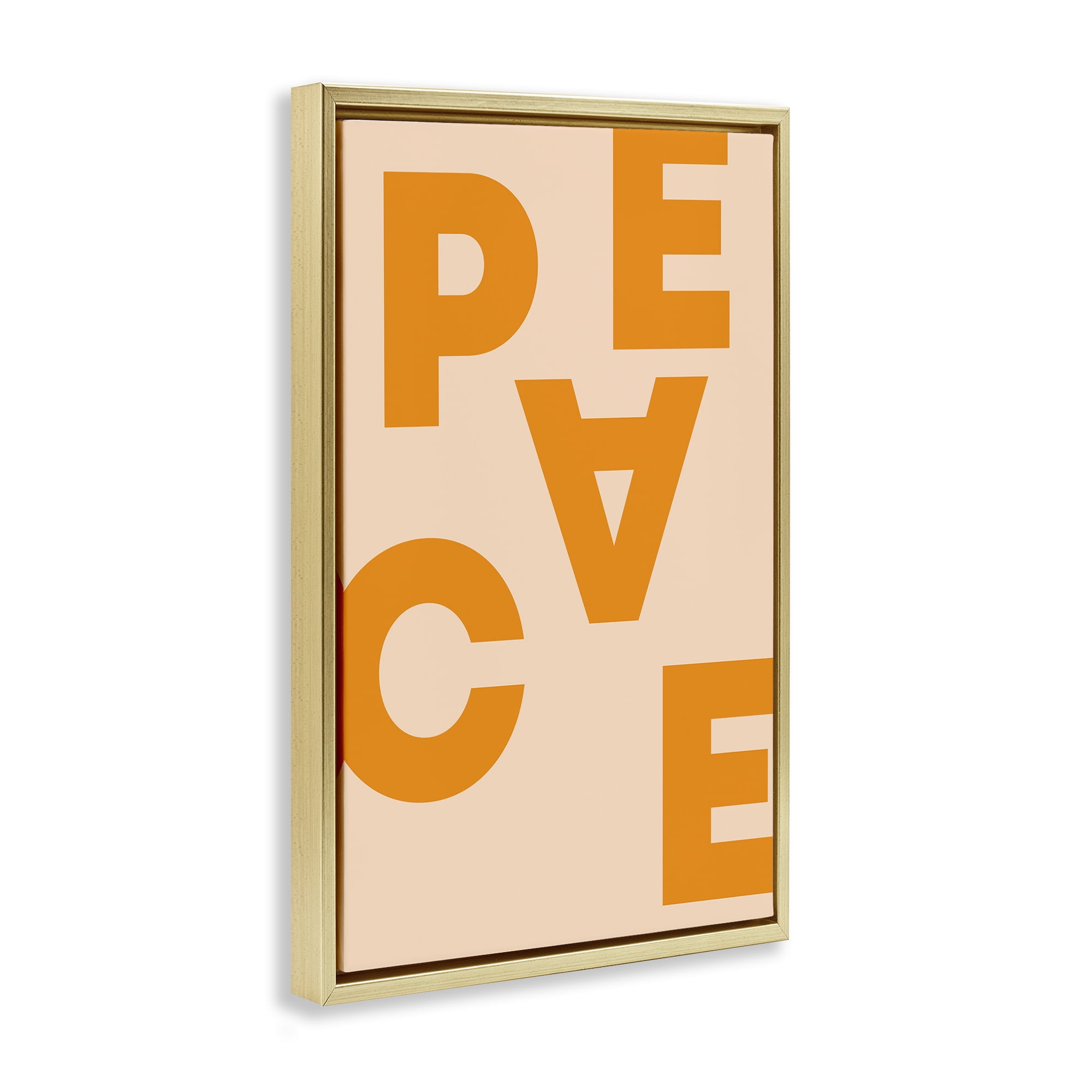 Stupell Industries Peace Orange Typography Typography Painting Gold Floater Framed Art Print Wall Art, 21 x 31