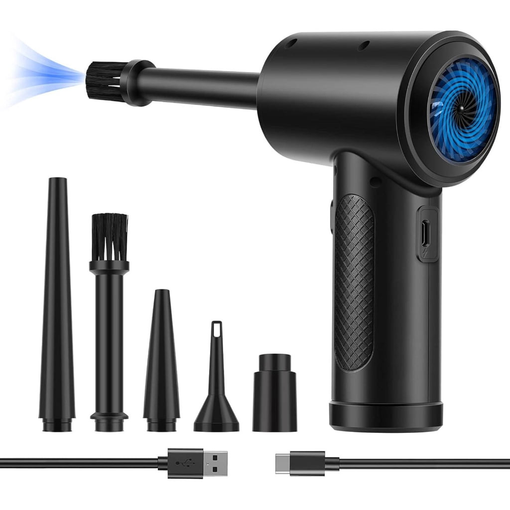 ROCKROK Compressed Air Duster 50000RPM Electric Air Duster with LED Light for Keyboard