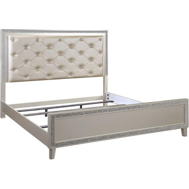 ACME Sliverfluff Queen Bed in PU & Champagne Finish