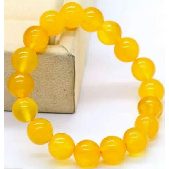 K-KED Handmade 6/8/10/12mm Natural Yellow Topaz Round Beads Stretch Bracelet 7.5'' AAA-8 mm