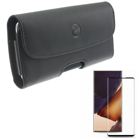 Case Belt Clip & Screen Protector for Samsung Galaxy Note 20 Ultra Phone - Combo with Leather Holster Cover Pouch & Tempered Glass (Fingerprint Unlock) 3D Curved Edge Full Cover