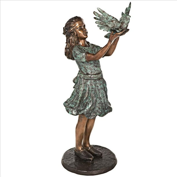 Design Toscano Destiny and the Dove of Peace Little Girl Cast Bronze