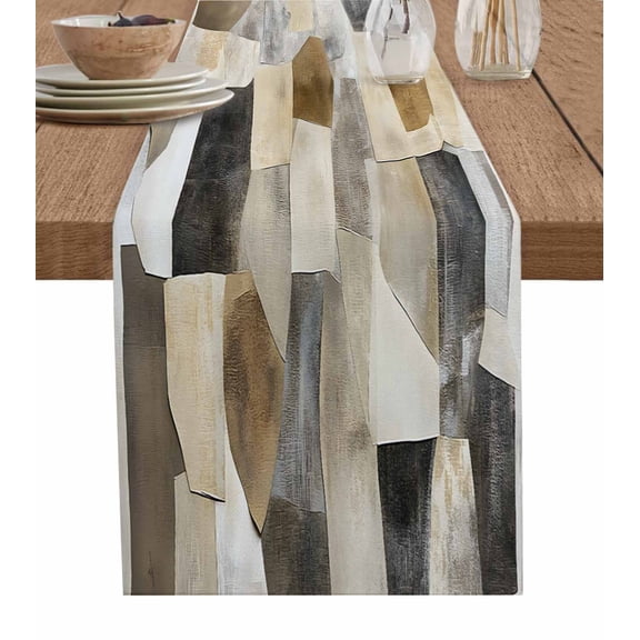 ERUNPONLY Black Brown Color Blocks Table Runner - 90 Inch Long Abstract Geometric Art Cotton and Linen Blended Dress Scarves Farmhouse Table Runner for Kitchen Dining, Coffee Table, 13"x90"