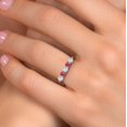 thumbnail image 4 of Gem Stone King 18K Rose Gold Plated Silver Sky Blue Aquamarine and Pink Tourmaline Wedding-Bands Ring for Women | 0.81 Cttw | Round 3.5MM | Gemstone March Birthstone | Size 8, 4 of 6
