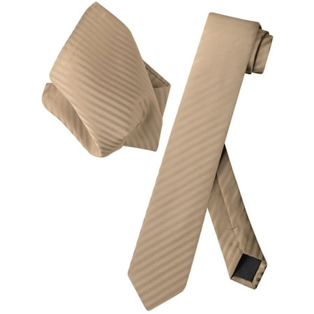 Light Brown Necktie - Vesuvio Napoli Skinny NeckTie Mocha Light Brown Stripes 2.5