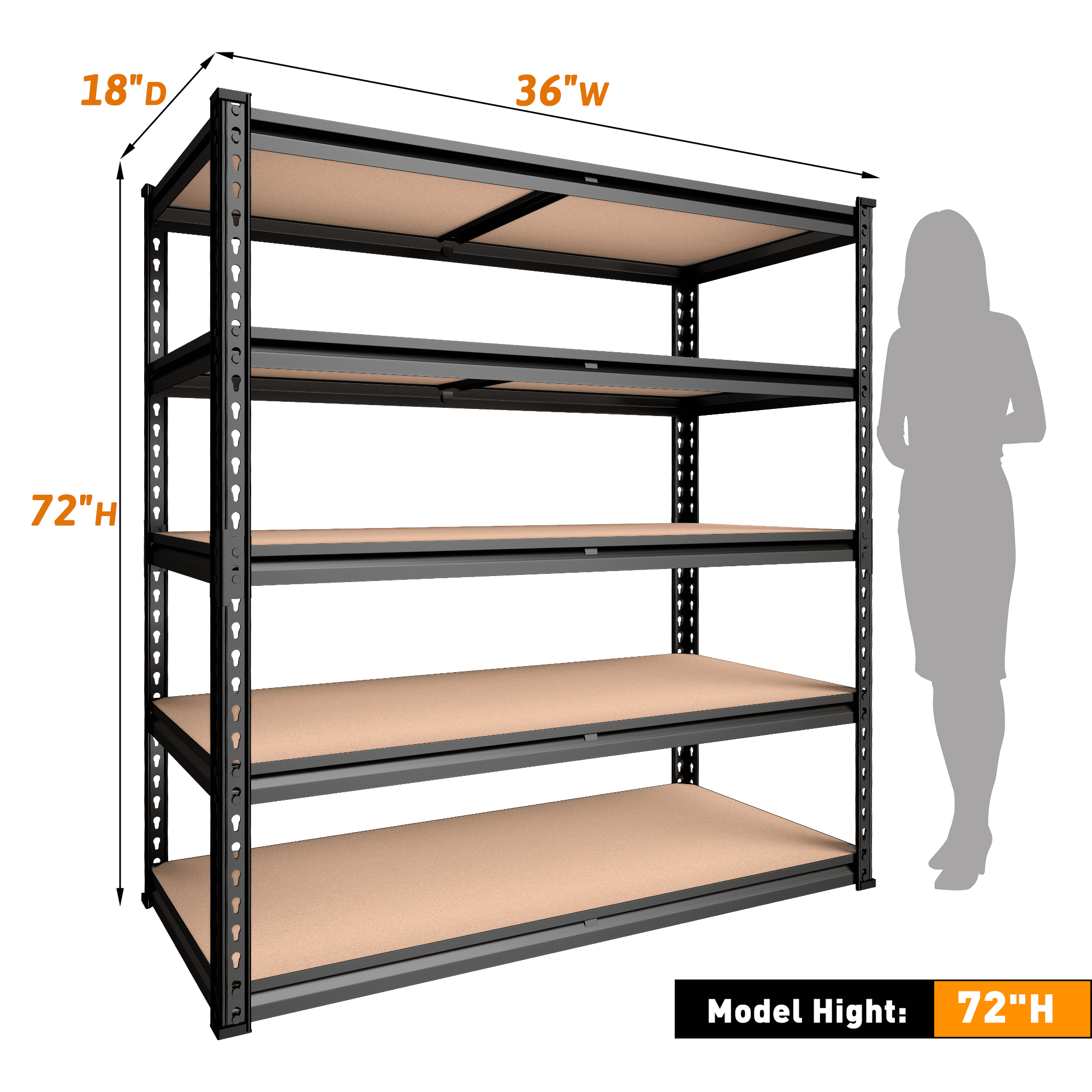 REIBII 2250LBS Garage Storage Shelves Heavy Duty Shelving Units 5-Tier Adjustable Metal Shelf