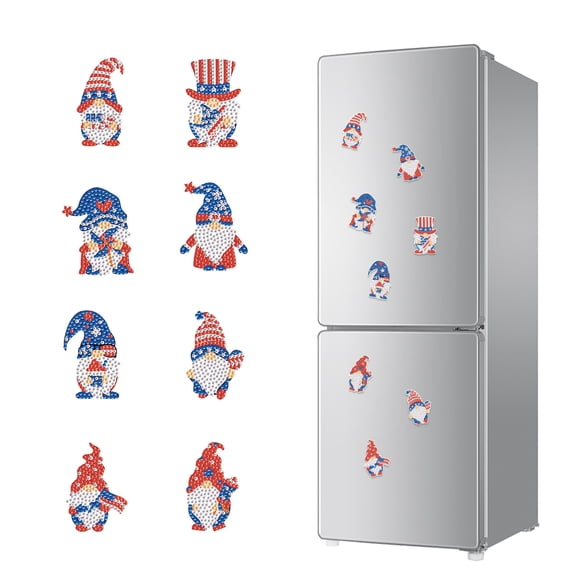8pcs Diamond Painting Kit Fridge Magnets Flag-Themed DIY Glitter Magnetic Stickers Creative Handmade Fridge Decor Perfect for Kitchen Accents and Holiday Gifts