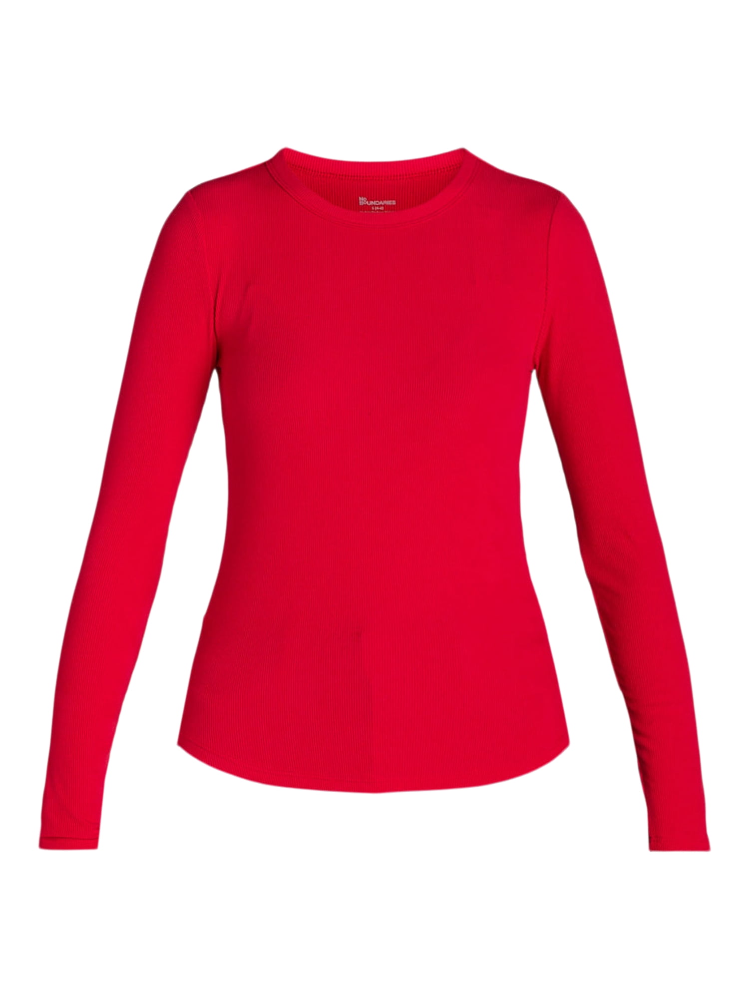 No Boundaries Ribbed Crewneck Tee with Long Sleeves, 1 or 2-Pack, Women's & Women's Plus XXS-XXL