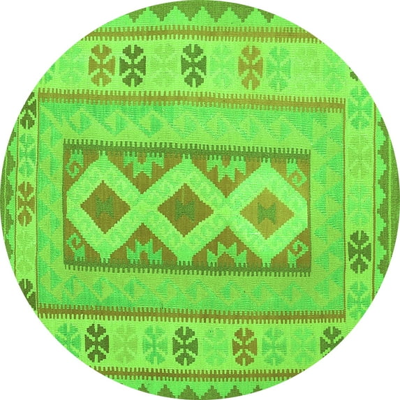 Ahgly Company Indoor Round Oriental Green Traditional Area Rugs, 4' Round