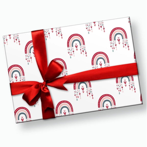 Red Rainbow Hearts Wrapping Paper