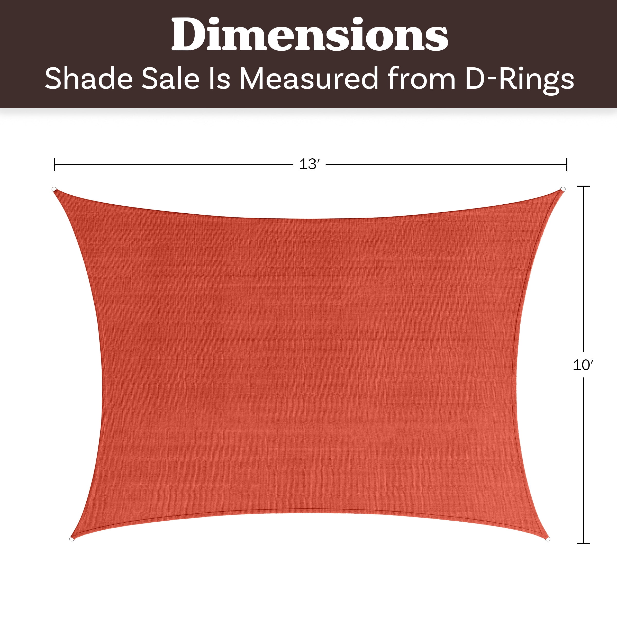 Pure Garden 10x13ft Sun Shade Sail – UV-Blocking Outdoor Canopy with D-Rings & Ropes, Terracotta
