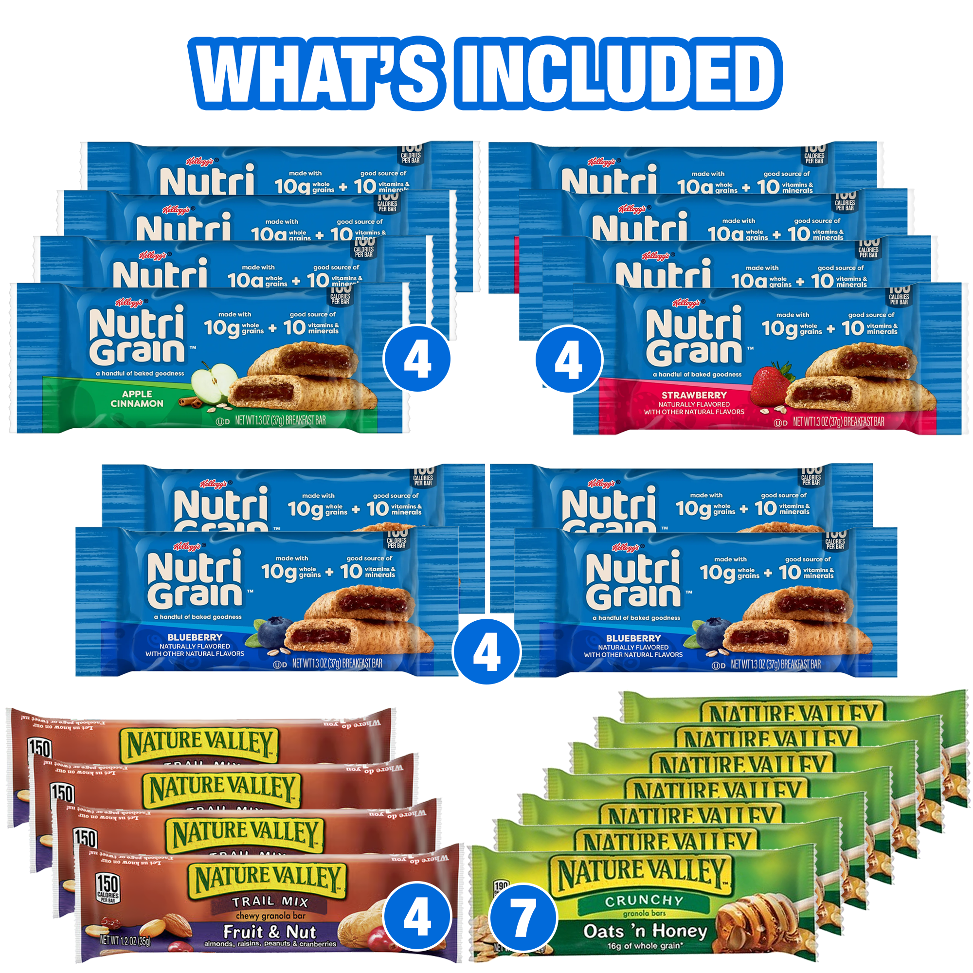 Granola Bars Bulk Variety Pack – 65 Count Healthy Granola Bars Variety Snack Box – Office Snacks & Healthy Breakfast Bars for Adults and Kids – Grab and Go Assorted Flavors