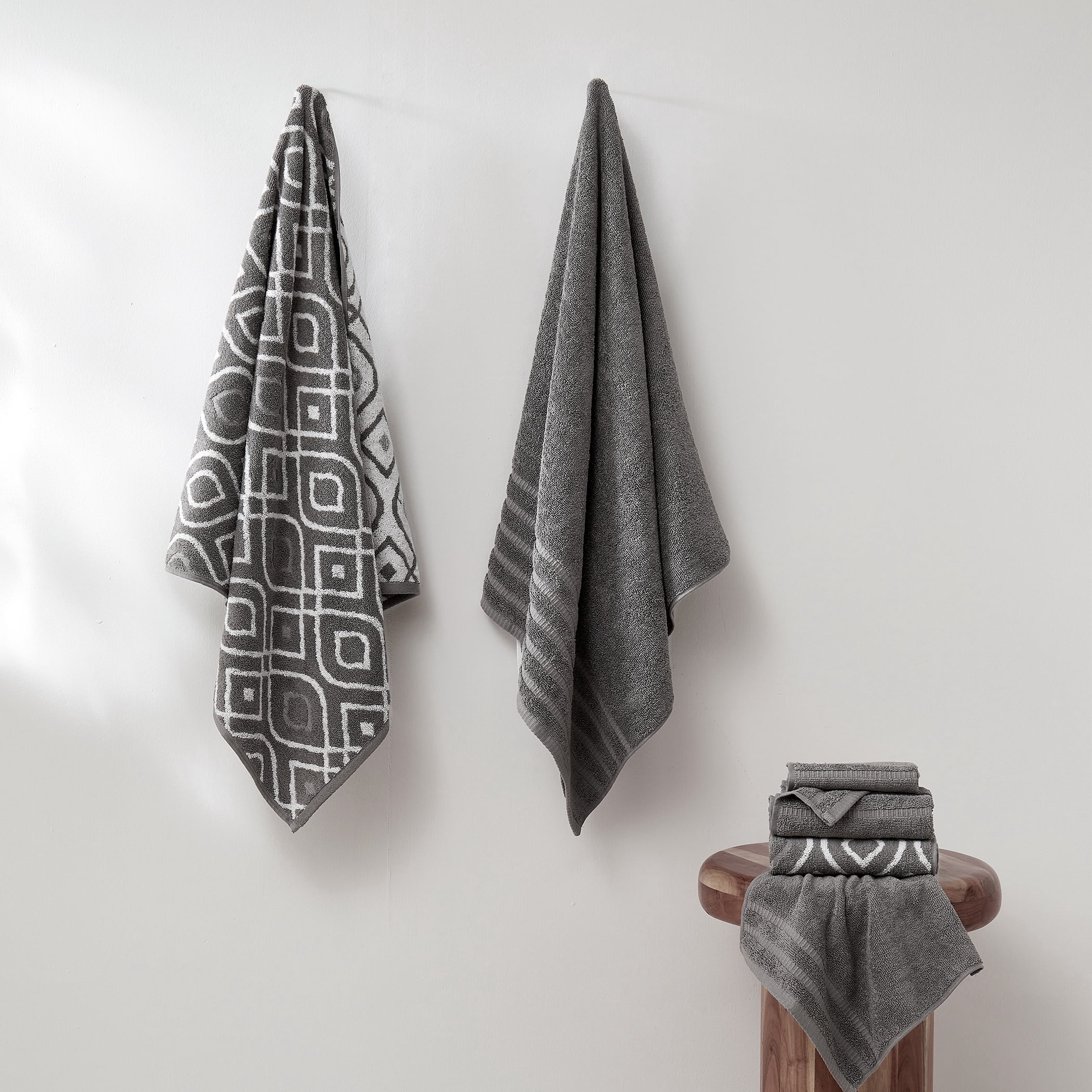 Modern Threads Oxford 6-Piece Yarn Dyed Adult Cotton Bath Towel Set, Gray