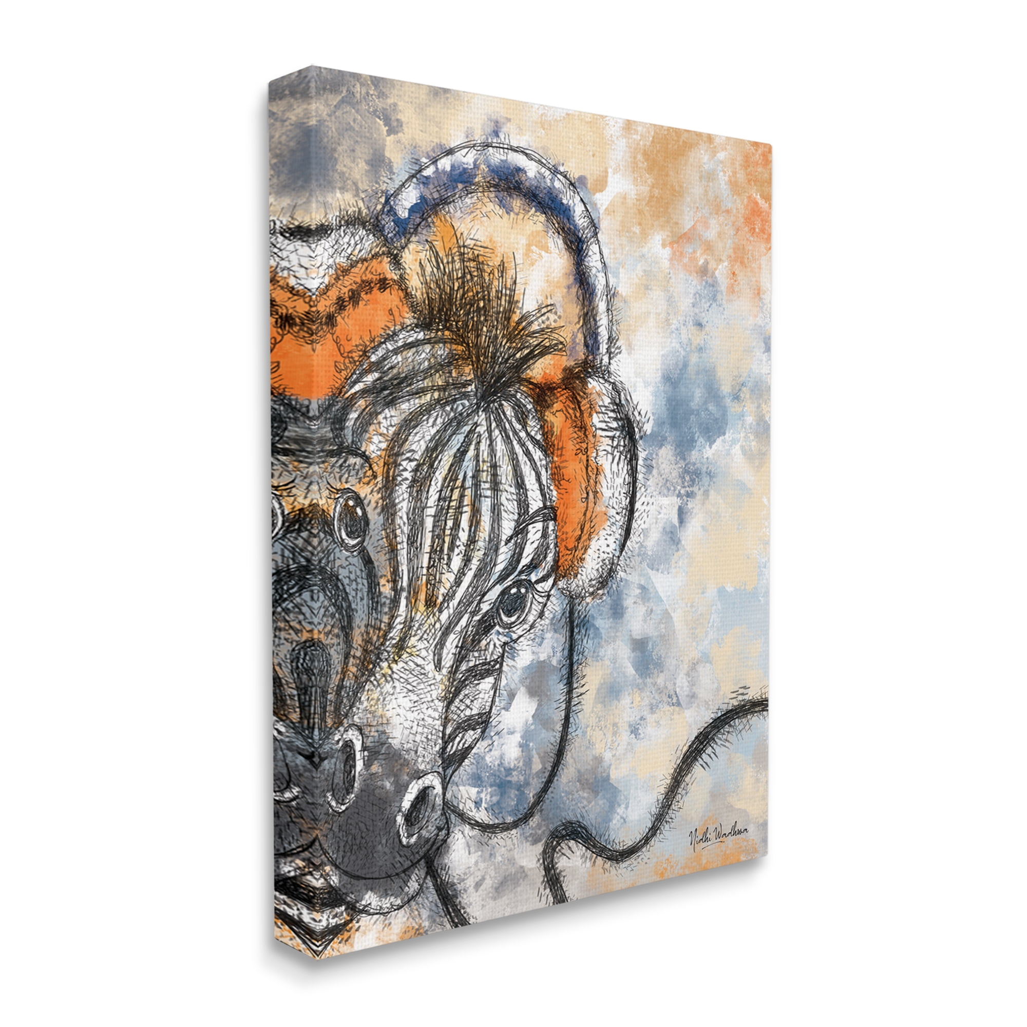 Stupell Industries Zebra with Headphones Animals & Insects Painting Gallery Wrapped Canvas Print Wall Art, 30 x 40