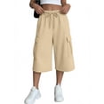 thumbnail image 5 of RongHuan Women's Capri Pants Baggy Cargo Wide Leg Cropped Sweatpants Drawstring Casual Jogger Pants with Pockets, 5 of 8