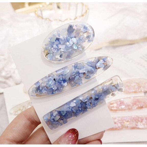 Set Of 3 Transparent & Blue Geometric Hair Clips