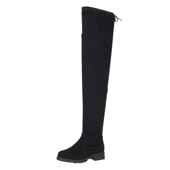 SACFOF Women's Over The Knee Thigh High Chunky Low Flat Heel Boots Long Stretch Zipper Sexy Fall Fashion Boots Black Red Purple US5-11