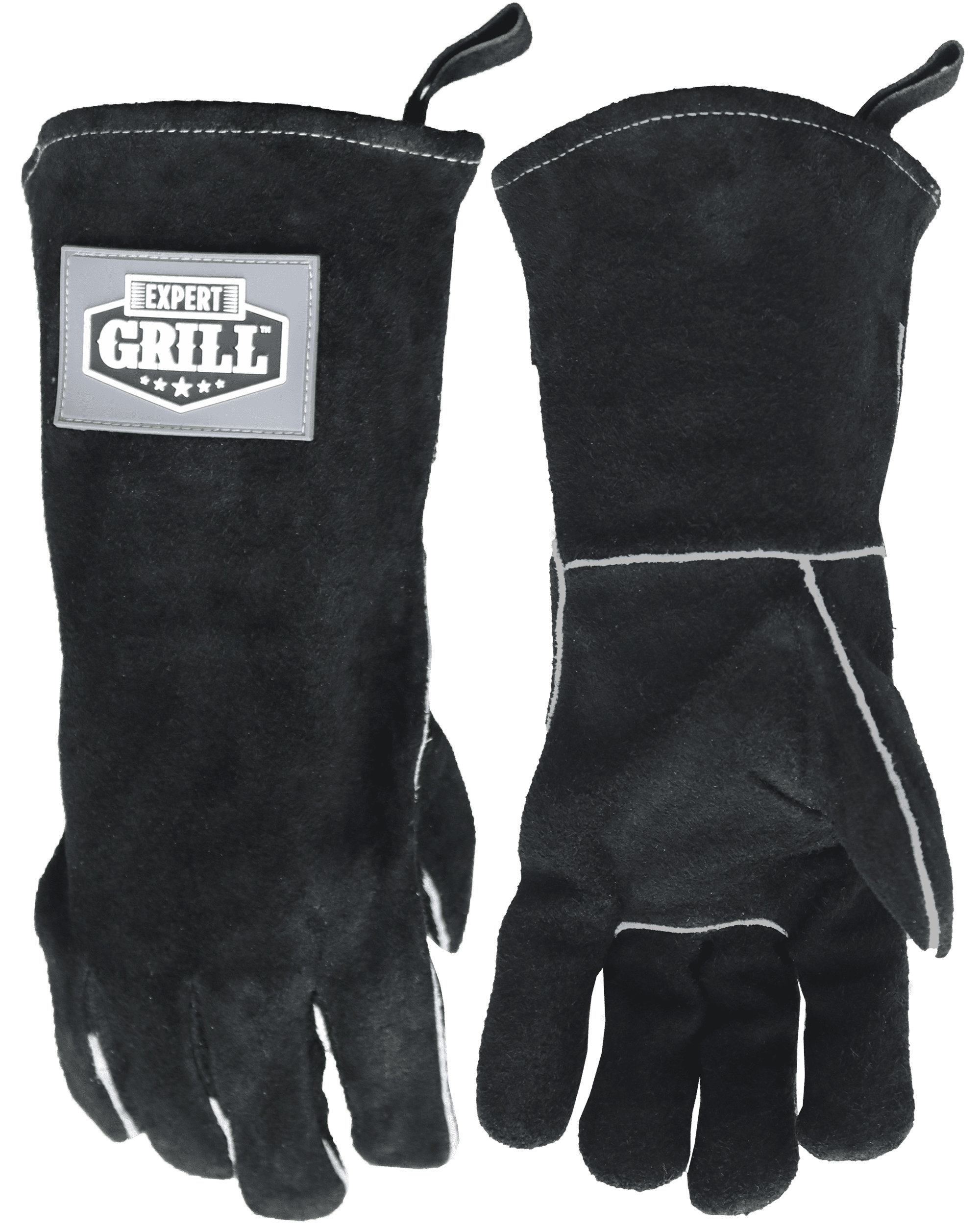 Expert Grill 14" Insulated Heat Resistant Leather BBQ Gloves, Black Color