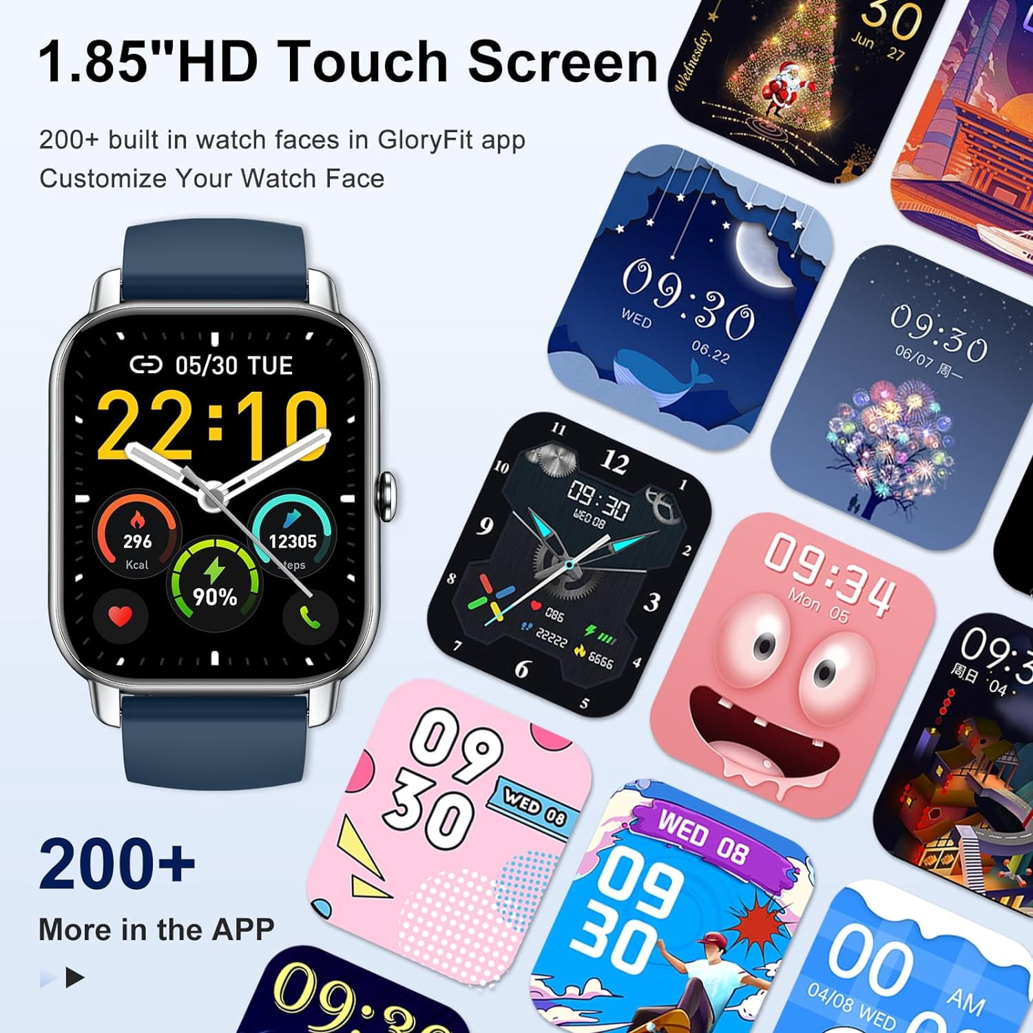 SupDevice Smart Watches for Women Men (Answer/Make Calls) Compatible with iPhone/Android Phones, 1.85" HD Screen Fitness Tracker Heart Rate Monitor 100+ Sports Tracker Watch Waterproof (Blue)