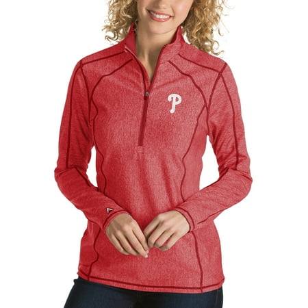 Antigua Red Jacket - Philadelphia Phillies Antigua Women's Tempo Desert Dry 1/4-Zip Pullover Jacket - Heathered Red