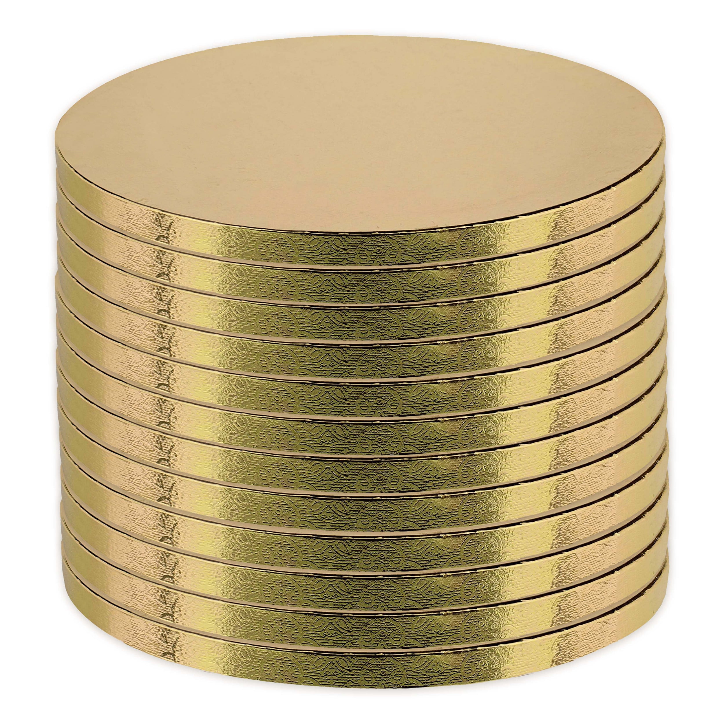 Spec101 Round Cake Boards Bulk 12pk 10 Inch Cake Drum Gold 1/2in Smooth Edge