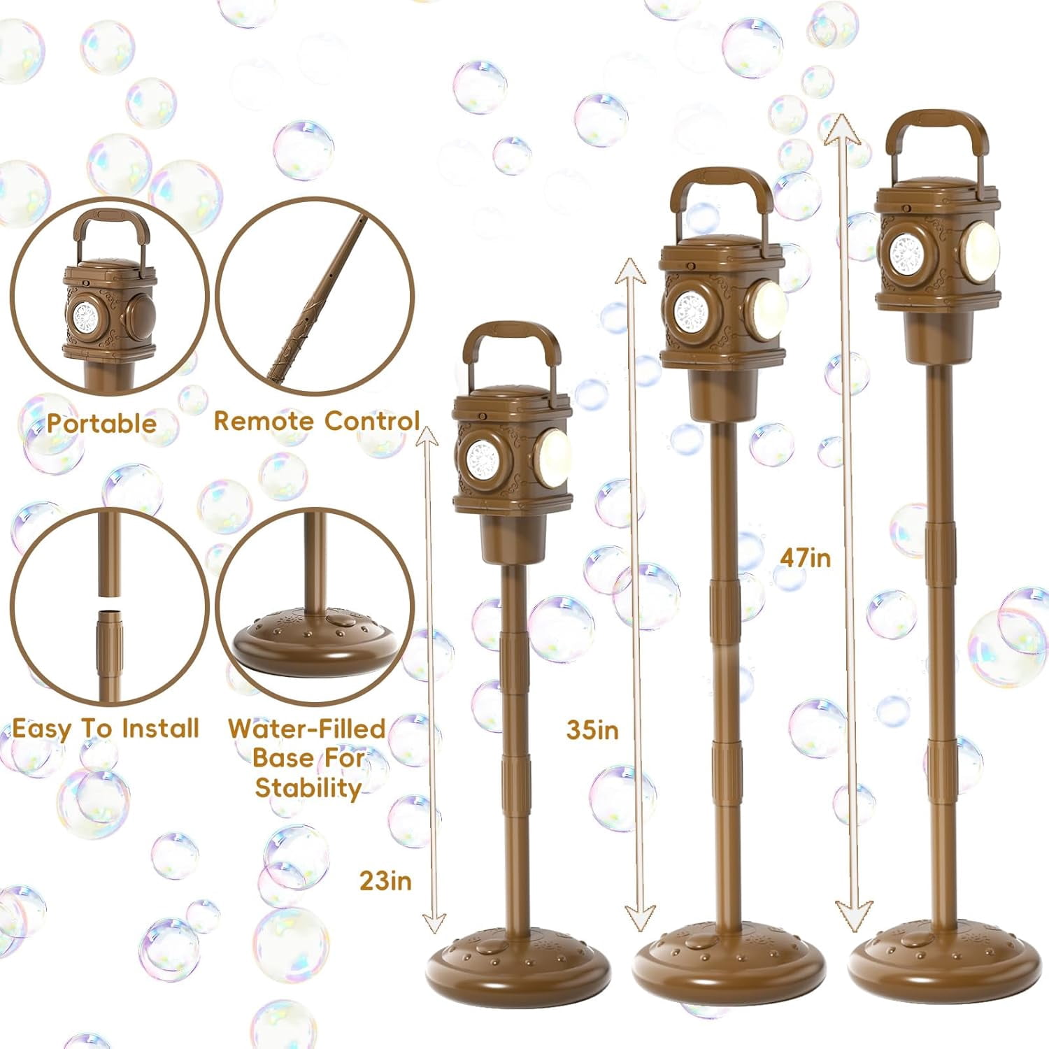 Guvpev Remote Control Automatic Bubble Machine with LED Lights, Battery Operated, Portable Standing Bubble Maker with Adjustable Height for Summer Outdoor Yard, Garden, Wedding & Birthday Party
