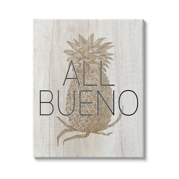 Stupell Industries All Bueno Phrase Vintage Pineapple Illustration Rustic Pattern Graphic Art Gallery-Wrapped Canvas Print Wall Art, 30x40, by Daphne Polselli