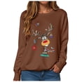 thumbnail image 6 of Kaprioy Sweatshirts for Women Cute Christmas Gift Long Sleeve Shirt Pullover Tops Elk Prints Fall Fashion Clothing Brown, L, 6 of 6