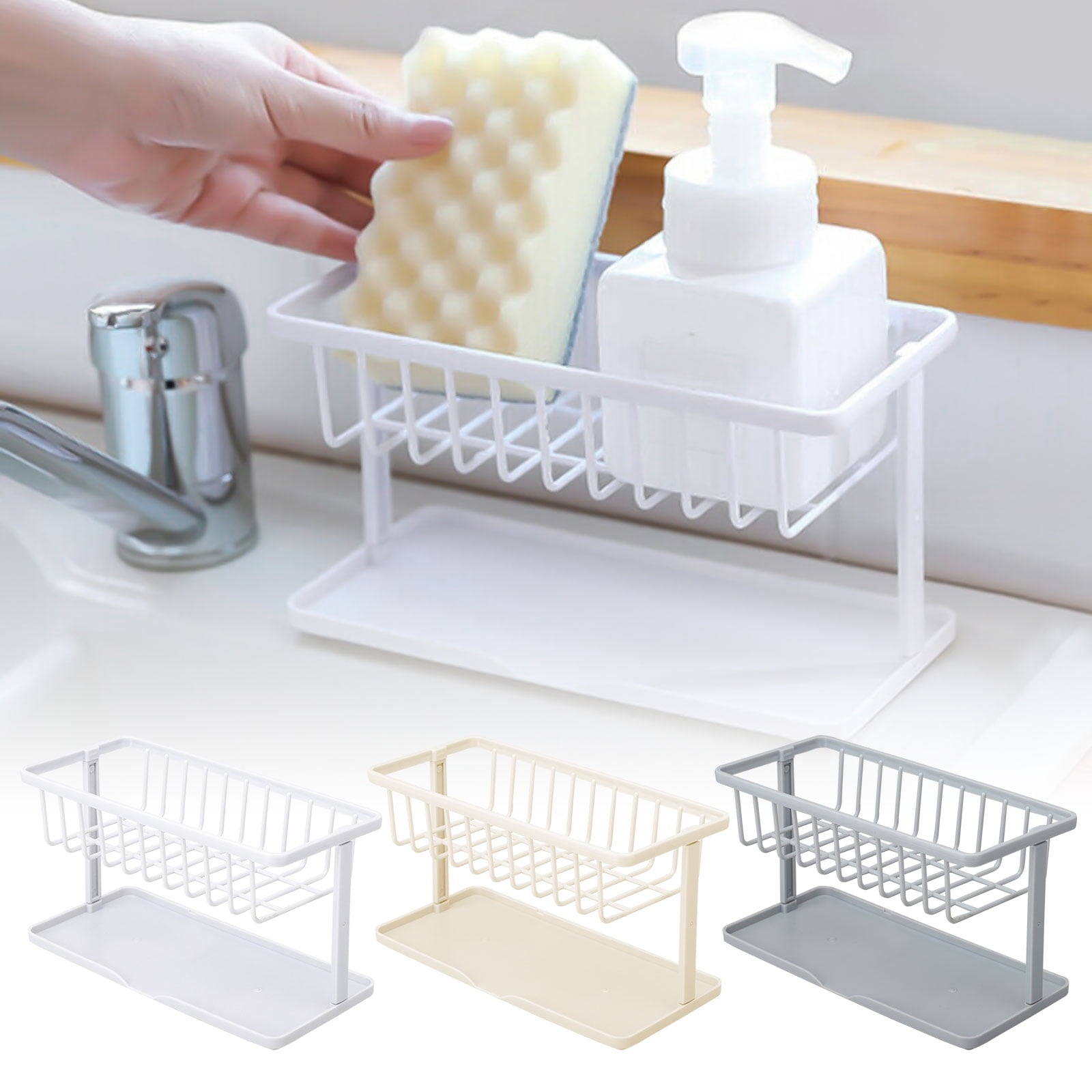 Pro Sink Drainer Washing Up Plastic Caddy Sink Tidy Kitchen Utensil Holder Cream 