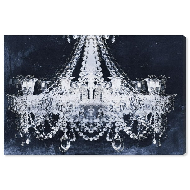 Runway Avenue Fashion And Glam Wall Art Canvas Prints Dramatic Entrance Indigo Chandeliers Blue White Com Glam Wall Art Canvas Prints, Chandelier Wall Art Prints
